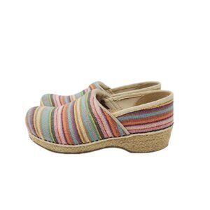 Dansko Women's Multicolor Striped Vegan Espadrille Style Casual Clogs Size 7.5